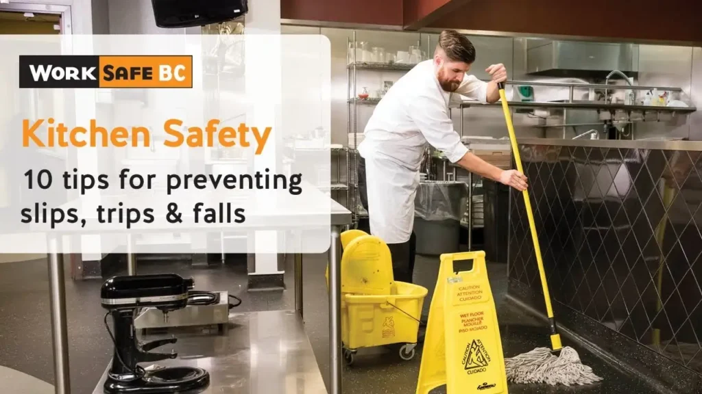 Man mopping to prevent kitchen slips, trips, and falls