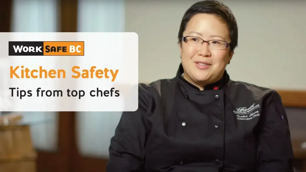 Woman discussing kitchen safety tips from top chefs