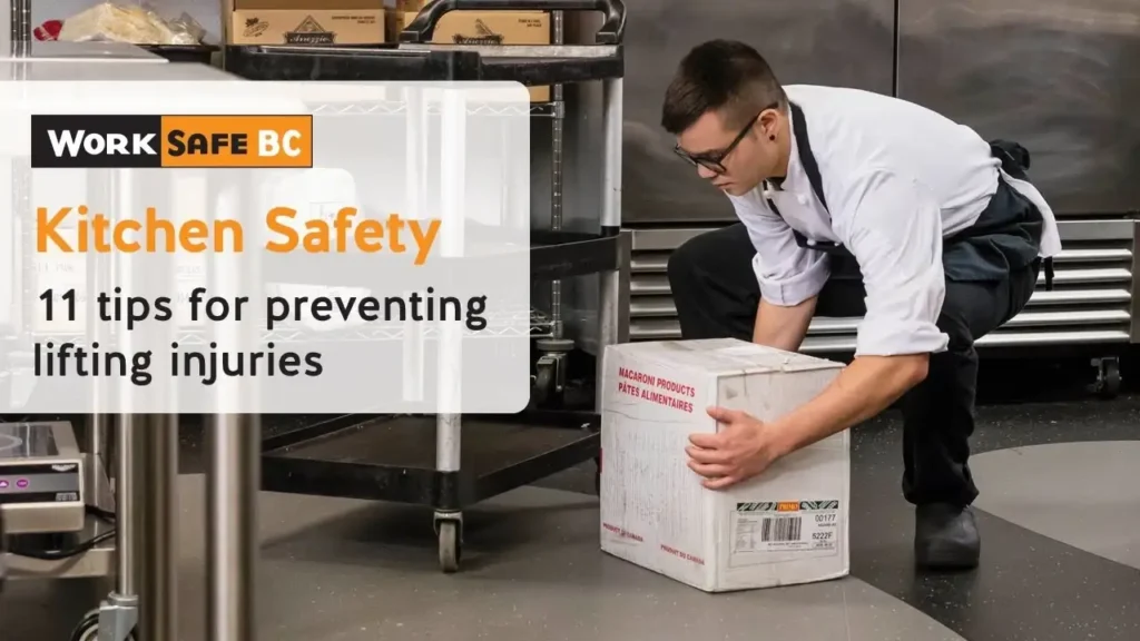 Man safely lifting box in kitchen
